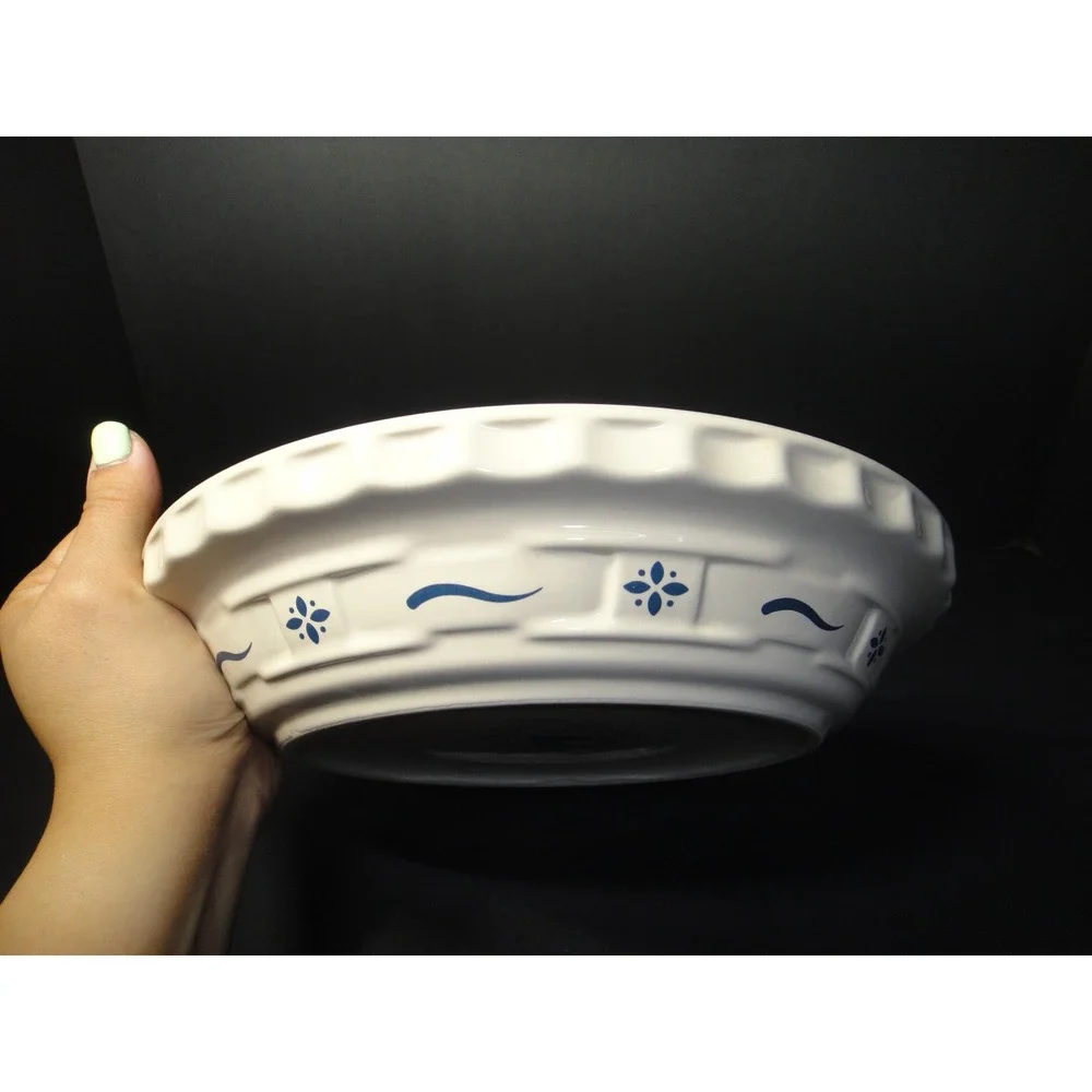 Longaberger Pottery Woven Traditions Ivory Blue 10 Inch Pie Plate Made USA VTG